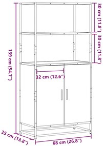 Ντουλάπι Μαύρο από 68x35x139 cm Επεξεργασμένο Ξύλο και μέταλλο - Μαύρο
