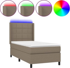 vidaXL Κρεβάτι Boxspring με Στρώμα &amp; LED Taupe 90x190 εκ. Υφασμάτινο
