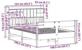 Κρεβάτι Βιβλιοθήκη Χωρίς Στρώμα Λευκό 135x190 εκ Μασίφ Πεύκο - Λευκό