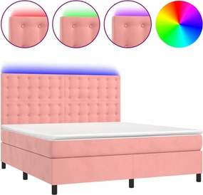 vidaXL Κρεβάτι Boxspring με Στρώμα &amp; LED Ροζ 160x200 εκ. Βελούδινο