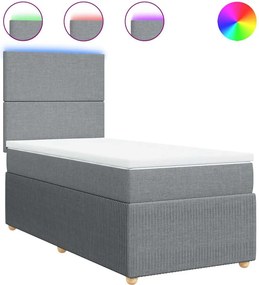 vidaXL Κρεβάτι Boxspring με Στρώμα Ανοιχτό Γκρι 90x190 εκ. Υφασμάτινο