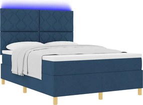 vidaXL LED Κρεβάτι με βάθρο με κεφαλάρι Μπλε 140 x 190 cm ύφασμα