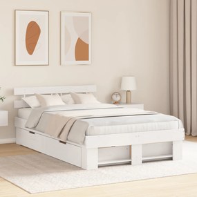 vidaXL Λευκό Κρεβάτι με Συρτάρια - 135x190 εκ. από Μασίφ Πεύκο
