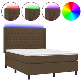 vidaXL Κρεβάτι Boxspring με Στρώμα & LED Σκ.Καφέ 140x200 εκ Υφασμάτινο