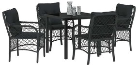 vidaXL Σέτ φαγητού για κήπο με μαξιλάρι 5 pcs Μαύρο Πολυ ράταν