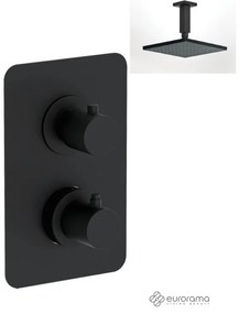 Eurorama TONDA Thermo Black matt Κεφαλή 20εκ. +Θερμοστατικός μίκτης εντοιχισμού 2 ή 3 εξόδων με εκτροπέα