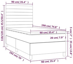 Κρεβάτι Boxspring με Στρώμα Σκούρο Γκρι 90x190 εκ. Βελούδινο - Γκρι