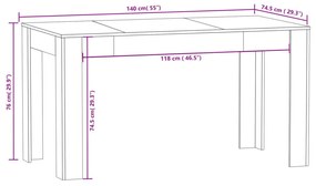 Τραπεζαρία Γκρι Sonoma 140 x 74,5 x 76 εκ. Επεξεργασμένο Ξύλο - Γκρι