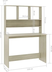 vidaXL Γραφείο με Ράφια Sonoma Δρυς 110x45x157 εκ. από Μοριοσανίδα