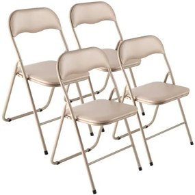 VEVOR 4 Pack Folding Chairs Portable Leather Chairs with Padded Cushion Khaki