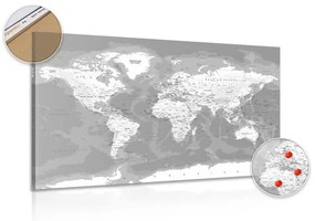 Εικόνα ενός μοντέρνου ασπρόμαυρου παγκόσμιου χάρτη σε φελλό - 90x60  wooden