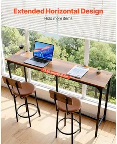 VEVOR Bar Table, 1PCS 1600.2mm Kitchen Bar Table, Tall Dining Tables with Rounded Edge, Rectangular High Top Kitchen Tables for Balcony, Living Room, Light Brown, Black, Extended Horizontal Design