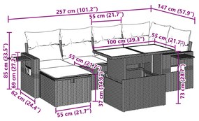 Καναπές Σετ 7 Τεμαχίων Μαύρο Συνθετικό Ρατάν με Μαξιλάρια - Μαύρο