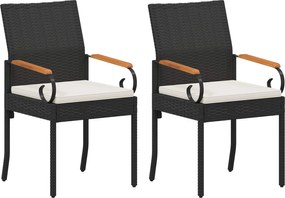 vidaXL Καρέκλες Κήπου με μαξιλάρι 2 pcs Μαύρο και Κρεμ Λευκό