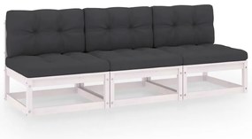 vidaXL Καναπές Κήπου Τριθέσιος από Μασίφ Ξύλο Πεύκου με Μαξιλάρια