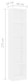 vidaXL Βιβλιοθήκη με 5 Ράφια Λευκή 40 x 24 x 175 εκ. από Μοριοσανίδα