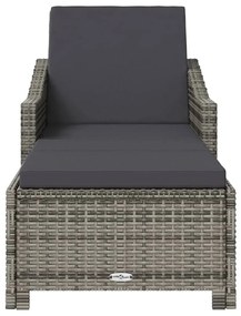 vidaXL Ξαπλώστρα Γκρι από Συνθετικό Ρατάν με Σκούρο Γκρι Μαξιλάρι