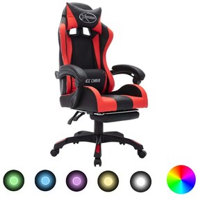 Καρέκλα Racing με Φωτισμό RGB LED Κόκκινο/Μαύρο Συνθετικό Δέρμα - Κόκκινο
