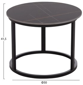 Τραπεζάκια σαλονιού TALOS Σετ 2 τμχ. Κεραμικό TOP με Όψη Μαύρου Μαρμάρου Φ70 + Φ50εκ. 70x70x45.5 εκ.