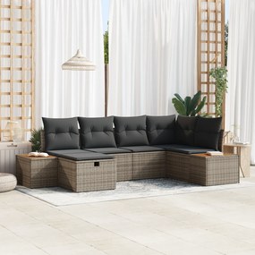 vidaXL Σετ Κήπου Καναπές 6 Τεμαχίων με Γκρι Μαξιλάρια Πολυρατάν