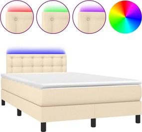 vidaXL Κρεβάτι Boxspring με Στρώμα &amp; LED Κρεμ 120x200 εκ. Υφασμάτινο