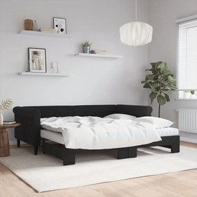 Καναπές Κρεβάτι Συρόμενος Μαύρο 90x190 εκ. Βελούδινος Στρώματα - Μαύρο