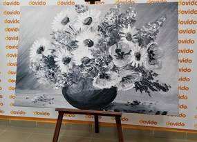 Εικόνα ελαιογραφία με καλοκαιρινά λουλούδια σε μαύρο & άσπρο - 60x40