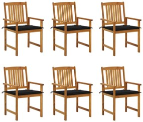 Καρέκλες Κήπου 6 Τεμαχίων από Μασίφ Ξύλο Ακακίας με Μαξιλάρια - Μαύρο