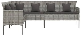 vidaXL Καναπές Κήπου με Σχήμα L Γκρι από Συνθετικό Ρατάν με Μαξιλάρια