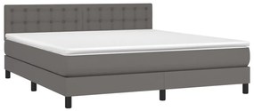 Κρεβάτι Boxspring με Στρώμα &amp; LED Γκρι 180x200 εκ. Συνθ. Δέρμα - Γκρι