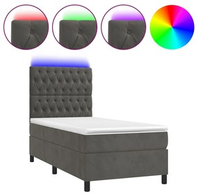 ΚΡΕΒΑΤΙ BOXSPRING ΜΕ ΣΤΡΩΜΑ &amp; LED ΣΚ. ΓΚΡΙ 90X200 ΕΚ. ΒΕΛΟΥΔΙΝΟ 3136282