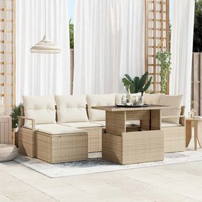 vidaXL Σετ Καναπέ Κήπου με μαξιλάρι 7 pcs μπεζ και κρεμ