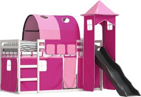 vidaXL Κουκέτα με Τσουλήθρα και Κουρτίνες Ροζ 80x200 εκ.