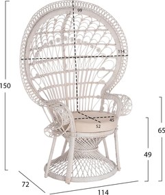 ΠΟΛΥΘΡΟΝΑ ROYAL PEACOCK HM9342.02 RATTAN ΣΕ ΛΕΥΚΟ-ΜΑΞΙΛΑΡΙ ΛΕΥΚΟ 114x72x150Yεκ.
