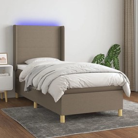 Κρεβάτι Boxspring με Στρώμα &amp; LED Taupe 90x190 εκ. Υφασμάτινο - Μπεζ-Γκρι