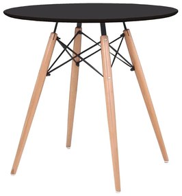 ART Wood Tραπέζι, Πόδια Οξιά Φυσικό, Επιφάνεια MDF Μαύρο -  Φ80cm H.74cm