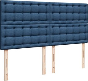 vidaXL Κρεβάτι Boxspring με Στρώμα Μπλε 200x200 εκ. Υφασμάτινο