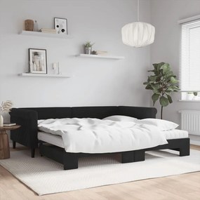 vidaXL Καναπές Κρεβάτι Συρόμενος Μαύρο 100x200εκ. Βελούδινος Στρώματα