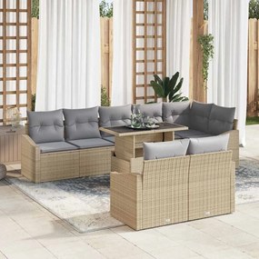 vidaXL 9 Τεμάχια Σετ Καναπέ Κήπου με Μαξιλάρια Μπεζ Ρατάν