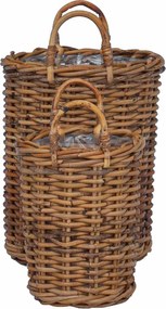 vidaXL Καλάθι Φυτευτή με αποθήκευση 2 pcs Καφέ Ρατάν Κούμπου