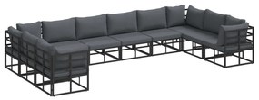 Σετ Καναπέ Κήπου με μαξιλάρι 10 pcs Μαύρο Αλουμίνιο