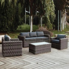 ARIZONA Set Σαλόνι 3θέσιου 4mmHalfRound Wicker Grey/Brown Τραπεζάκι+Καναπ.3θέσ+2 Πολυθ Ε6734,0