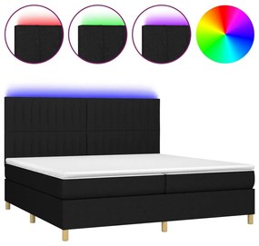 Κρεβάτι Boxspring με Στρώμα &amp; LED Μαύρο 200x200 εκ. Υφασμάτινο - Μαύρο