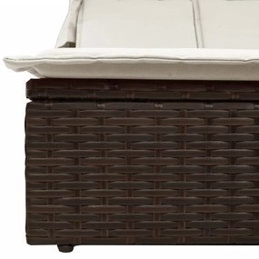 vidaXL Ξαπλώστρα Διπλή Καφέ Συνθετικό Ρατάν με Σκίαστρο και Μαξιλάρια