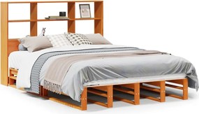 vidaXL Κρεβάτι Βιβλιοθήκη Χωρίς Στρώμα Καφέ 135x190 εκ Μασίφ Πεύκο