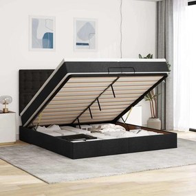vidaXL Οθωμανικό κρεβάτι με στρώματα &amp; LEDs Μαύρο 200x200cm ύφασμα