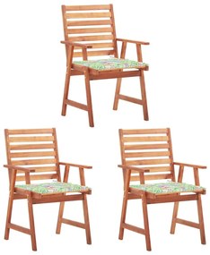Καρέκλες Τραπεζαρίας Εξ. Χώρου 3 τεμ. Ξύλο Ακακίας με Μαξιλάρια - Καφέ