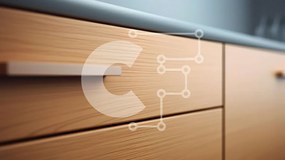 Intra Συλλεκτικό Ξύλινο Παζλ Plywood  4mm - Κοντινό πλάνο ξύλινο ντουλάπι κουζίνας με συρτάρια Σε Ξύλινο Κουτί - Διαστάσεις Puzzle: 10x10 cm – 25 κομμάτια