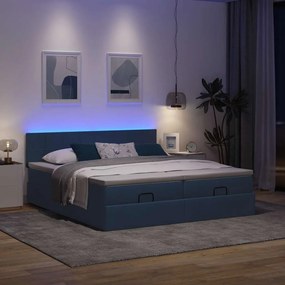vidaXL Οθωμανικό κρεβάτι με στρώματα &amp; LEDs Μπλε 180x200cm ύφασμα