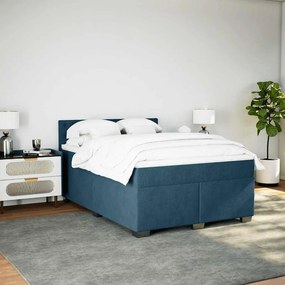 vidaXL Κρεβάτι Boxspring με Στρώμα Μπλε 140x200 εκ. Βελούδινο